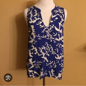 Anthropologie Maeve Enna Blue and White Bird Tank Size 2